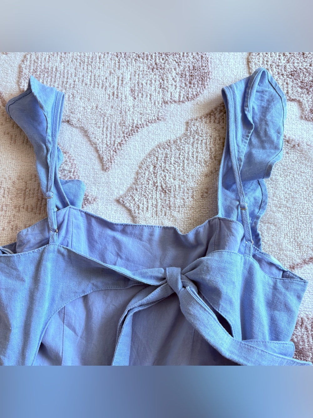 Dynamite Linen Light Blue Ruffle Jumpsuit Wide Legs Size XS - Picture 6 of 16